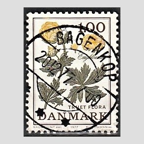 FRIM�RKER DANMARK | 1977 - AFA 649 - Truet flora - 1,00 Kr. gul/gr�n - Pragt Stemplet