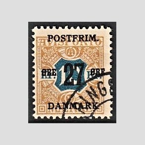 FRIMRKER DANMARK | 1918 - AFA 97 - 27 re/10 Kr. brun/bl provisorium - Stemplet