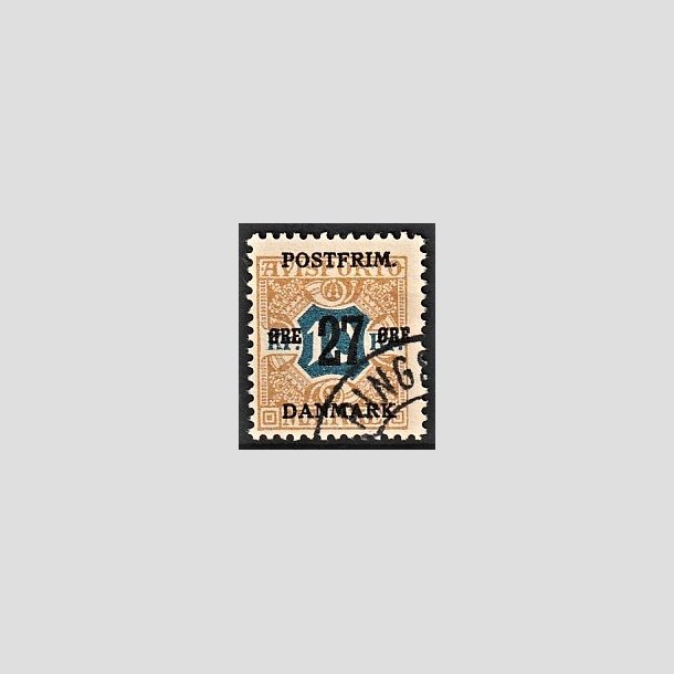FRIMRKER DANMARK | 1918 - AFA 97 - 27 re/10 Kr. brun/bl provisorium - Stemplet