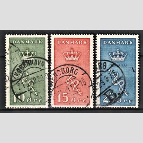 FRIM�RKER DANMARK | 1929 - AFA 178,179,180 - 10+5,15+5,25+5 �re Kr�ftfrim�rker i komplet s�t - Stemplet