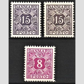 FRIMRKER DANMARK | 1937-55 - AFA 34,36,36a - Stlstik farvendring - Postfrisk