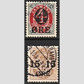 FRIMRKER DANMARK | 1904 - AFA 40,41 - 4/8 re gr/rd og 15/24 re brun provisorier - Stemplet