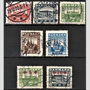 FRIM�RKER DANMARK | 1920-21 - AFA 112-116,120,121 - Genforening i komplet s�t incl. provisorier - Stemplet