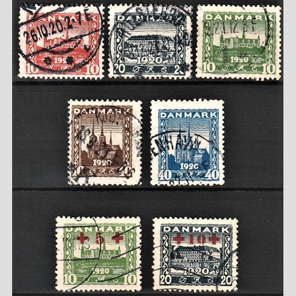 FRIMRKER DANMARK | 1920-21 - AFA 112-116,120,121 - Genforening i komplet st incl. provisorier - Stemplet