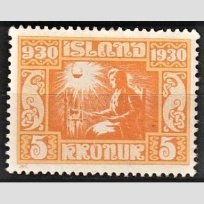 FRIMRKER ISLAND | 1930 - AFA 138 - Alting 1000 rs jubilum - 5 kr. orange - Ubrugt (nr postfrisk)