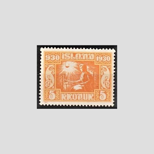 FRIMRKER ISLAND | 1930 - AFA 138 - Alting 1000 rs jubilum - 5 kr. orange - Ubrugt (nr postfrisk)