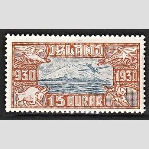 FRIMRKER ISLAND | 1930 - AFA 142 - Altingsjubilum Luftpost - 15 aur brun/bl - Ubrugt