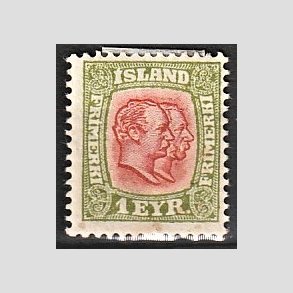 FRIMRKER ISLAND | 1907 - AFA 48 - Chr. IX og Frederik VIII - 1 eyr grn/rd tk. 12 3/4 - Ubrugt 
