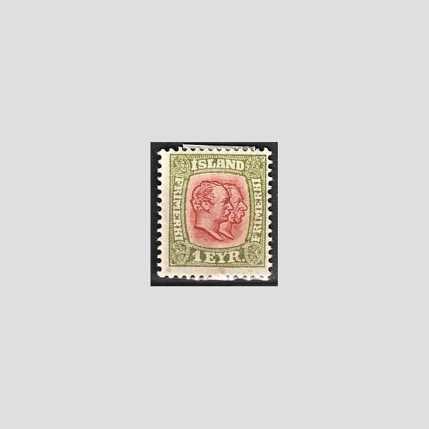 FRIMRKER ISLAND | 1907 - AFA 48 - Chr. IX og Frederik VIII - 1 eyr grn/rd tk. 12 3/4 - Ubrugt 