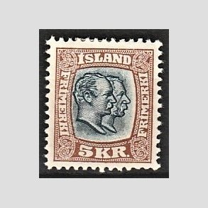 FRIMRKER ISLAND | 1907 - AFA 62 - Chr. IX og Frederik VIII - 5 kr. brun/blgr tk. 12 3/4 - Ubrugt 