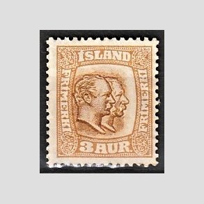 FRIMRKER ISLAND | 1915-18 - AFA 77 - Chr. IX og Frederik VIII - 3 aur brun tk. 14 - Ubrugt 