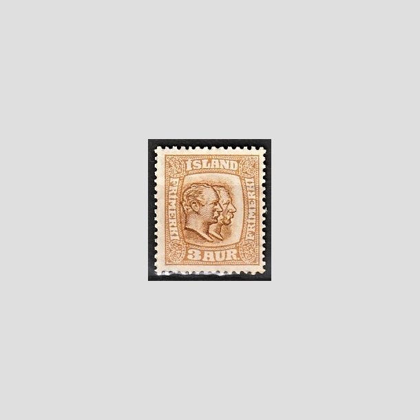 FRIMRKER ISLAND | 1915-18 - AFA 77 - Chr. IX og Frederik VIII - 3 aur brun tk. 14 - Ubrugt 