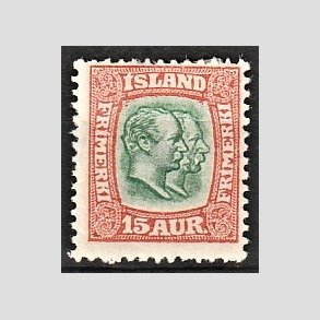 FRIMRKER ISLAND | 1907 - AFA 54 - Chr. IX og Frederik VIII - 15 aur rd/grn tk. 12 3/4 - Ubrugt 