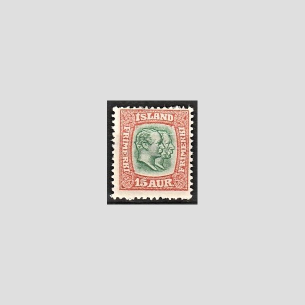 FRIMRKER ISLAND | 1907 - AFA 54 - Chr. IX og Frederik VIII - 15 aur rd/grn tk. 12 3/4 - Ubrugt 