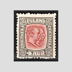 FRIMRKER ISLAND | 1915-18 - AFA 78 - Chr. IX og Frederik VIII - 4 aur gr/rd tk. 14 - Ubrugt 