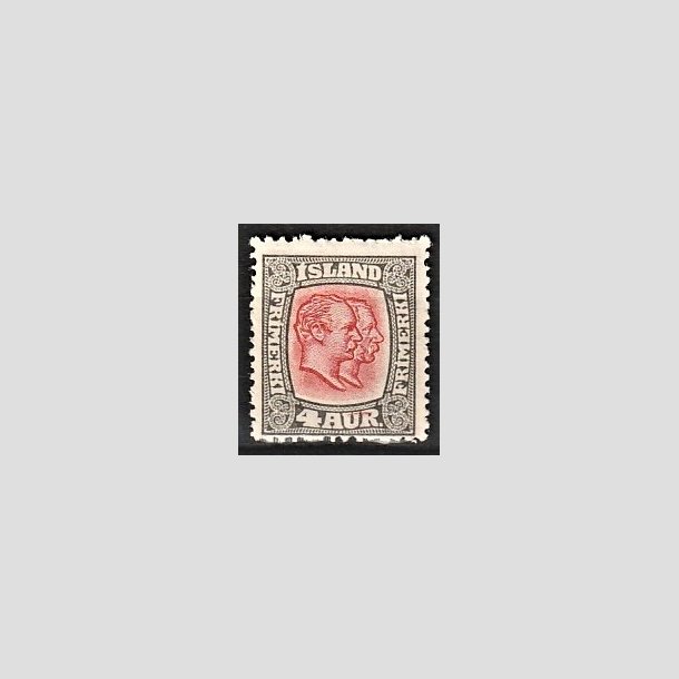 FRIMRKER ISLAND | 1915-18 - AFA 78 - Chr. IX og Frederik VIII - 4 aur gr/rd tk. 14 - Ubrugt 