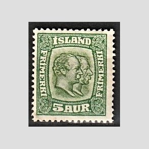 FRIMRKER ISLAND | 1915-18 - AFA 79 - Chr. IX og Frederik VIII - 5 aur grn tk. 14 - Ubrugt 