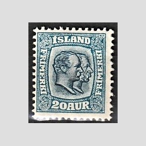 FRIMRKER ISLAND | 1907 - AFA 56 - Chr. IX og Frederik VIII - 20 aur bl tk. 12 3/4 - Ubrugt 