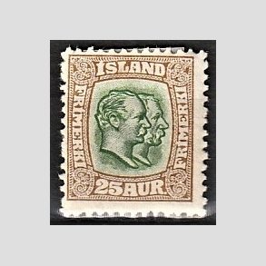 FRIMRKER ISLAND | 1907 - AFA 57 - Chr. IX og Frederik VIII - 25 aur brun/grn tk. 12 3/4 - Ubrugt 