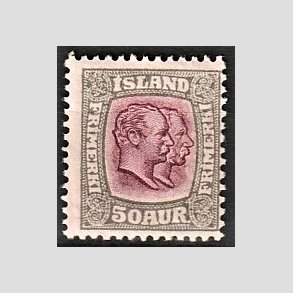 FRIMRKER ISLAND | 1907 - AFA 59 - Chr. IX og Frederik VIII - 50 aur gr/lillard tk. 12 3/4 - Ubrugt 