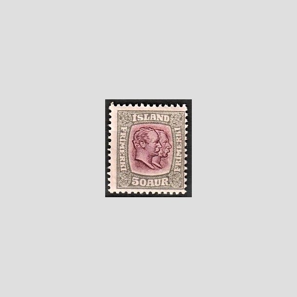 FRIMRKER ISLAND | 1907 - AFA 59 - Chr. IX og Frederik VIII - 50 aur gr/lillard tk. 12 3/4 - Ubrugt 