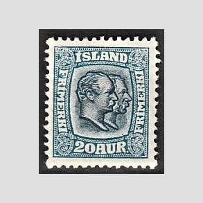 FRIMRKER ISLAND | 1907 - AFA 56 - Chr. IX og Frederik VIII - 20 aur bl tk. 12 3/4 - Ubrugt 