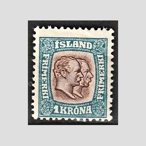 FRIMRKER ISLAND | 1907 - AFA 60 - Chr. IX og Frederik VIII - 1 kr. bl/brun tk. 12 3/4 - Ubrugt 