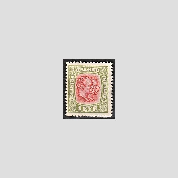 FRIMRKER ISLAND | 1915-18 - AFA 76 - Chr. IX og Frederik VIII - 1 eyr grn/rd tk. 14 - Ubrugt 