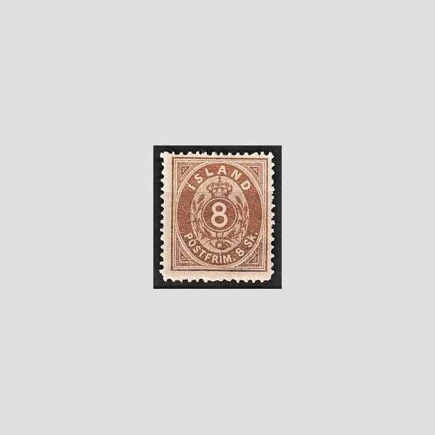 FRIMRKER ISLAND | 1873 - AFA 3 - 8 sk. brun takket 14 x 13 1/2 - Ubrugt