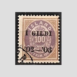 FRIMRKER ISLAND | 1902 - AFA 34 - I GILDI - 100 aur brun/lilla tk. 14 - Stemplet
