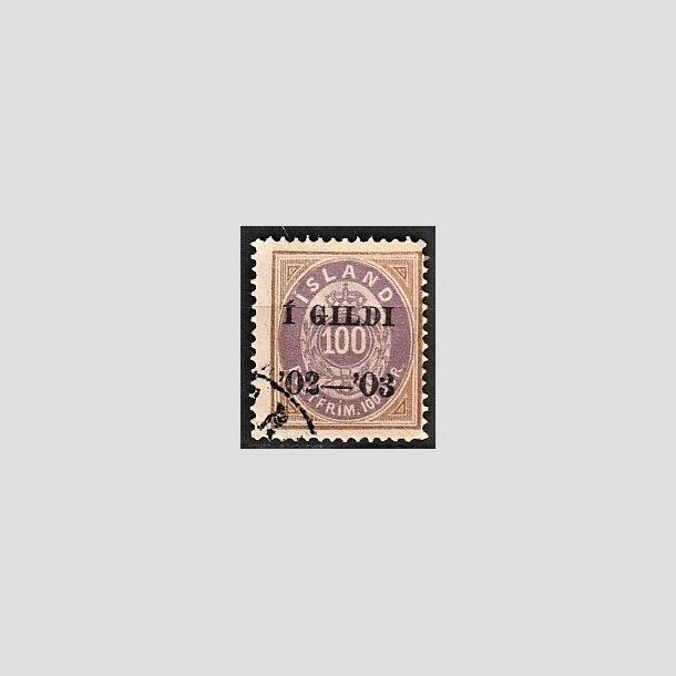 FRIMRKER ISLAND | 1902 - AFA 34 - I GILDI - 100 aur brun/lilla tk. 14 - Stemplet