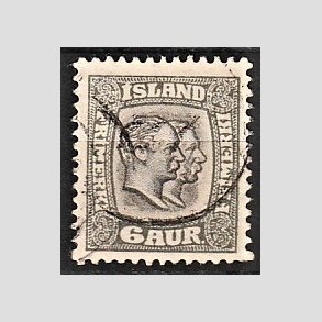 FRIMRKER ISLAND | 1907 - AFA 52 - Chr. IX og Frederik VIII - 6 aur gr tk. 12 3/4 - Stemplet