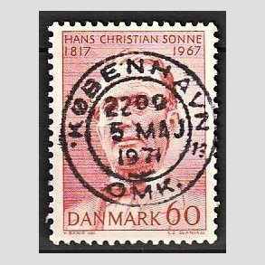 FRIM�RKER DANMARK | 1967 - AFA 466 - H. Chr. Sonne - 60 �re r�d - Pragt Stemplet