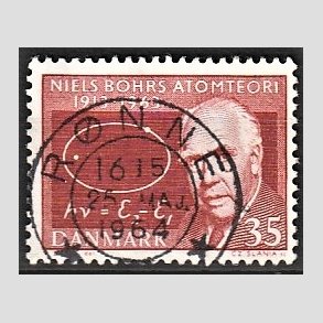 FRIM�RKER DANMARK | 1963 - AFA 420 - Niels Bohr - 35 �re r�dbrun - Pragt Stemplet R�nne