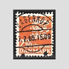 FRIMRKER DANMARK | 1967 - AFA 464F - Rigsvben 2,20 Kr. orange - Lux Stemplet