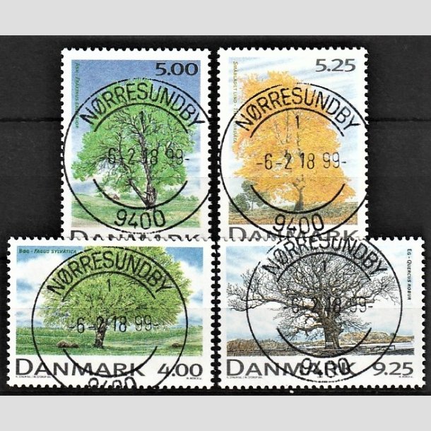 FRIMRKER DANMARK | 1999 - AFA 1196-1199 - Danske lvtrer - 4,00 Kr. -9,25 Kr. i komplet st flerfarvet - Pragt Stemplet