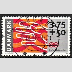 FRIMRKER DANMARK | 1998 - AFA 1186 - Krftens Bekmpelse - 3,75 Kr. + 50 re flerfarvet - Pragt Stemplet Hobro