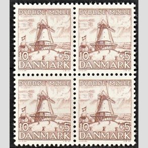 FRIMRKER DANMARK | 1937 - AFA 237 - Dybbl Mlle - 10+5 re brun i 4-blok - Postfrisk