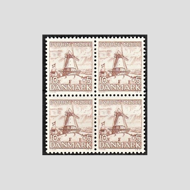 FRIMRKER DANMARK | 1937 - AFA 237 - Dybbl Mlle - 10+5 re brun i 4-blok - Postfrisk