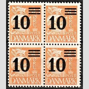 FRIMRKER DANMARK | 1934 - AFA 222 - 10/30 re orangegul provisorier i Fire-blok - Postfrisk