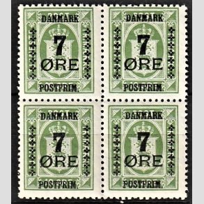 FRIMRKER DANMARK | 1926 - AFA 164 - 7/10 re grn Provisorier i 4-Blok - Postfrisk