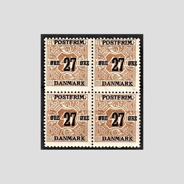 FRIMRKER DANMARK | 1918 - AFA 93 - 27 re/41 re brun provisorier i 4-blok - Postfrisk