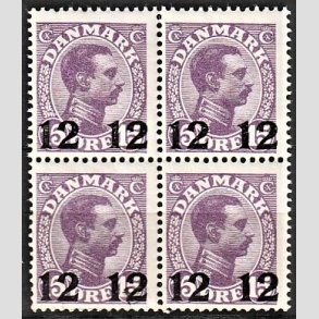 FRIMRKER DANMARK | 1926 - AFA 159 - 12 12/15 re violet Chr. X provisorier i Fire-blok - Postfrisk