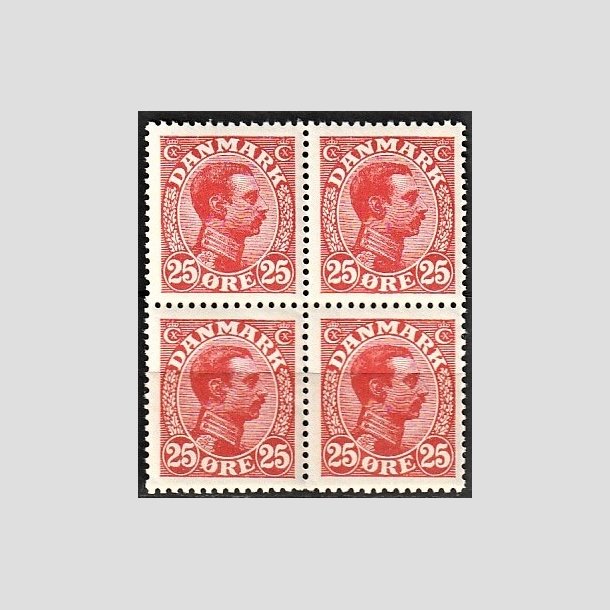 FRIMRKER DANMARK | 1921-22 - AFA 126 - Chr. X 25 re rd i 4-blok - Postfrisk