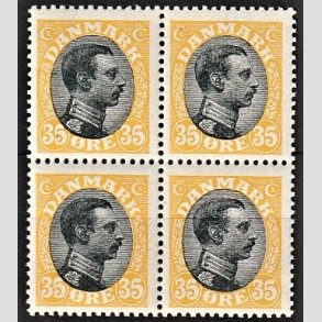 FRIMRKER DANMARK | 1918-20 - AFA 104 - Chr. X 35 re gul/sort i Fire-blok - Postfrisk