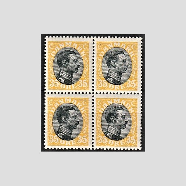 FRIMRKER DANMARK | 1918-20 - AFA 104 - Chr. X 35 re gul/sort i Fire-blok - Postfrisk