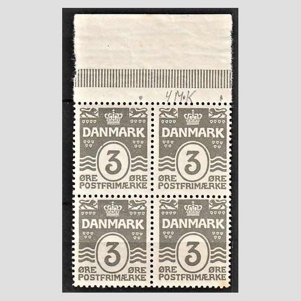 FRIMRKER DANMARK | 1913-14 - AFA 79 - Blgelinie 3 re gr i 4-blok - Postfrisk