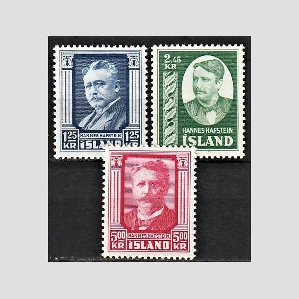 FRIMRKER ISLAND | 1954 - AFA 294-96 - Hannes Hafstein - Komplet st 1,25-5 kr. - Ubrugt