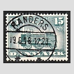 FRIM�RKER DANMARK | 1947 - AFA 302 - Danske jernbane 100 �r - 15 �re bl�gr�n - Pragt Stemplet