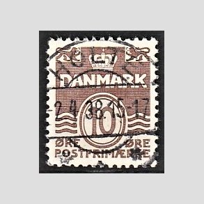 FRIM�RKER DANMARK | 1937-38 - AFA 235 - B�lgelinie 10 �re brun - Lux Stemplet